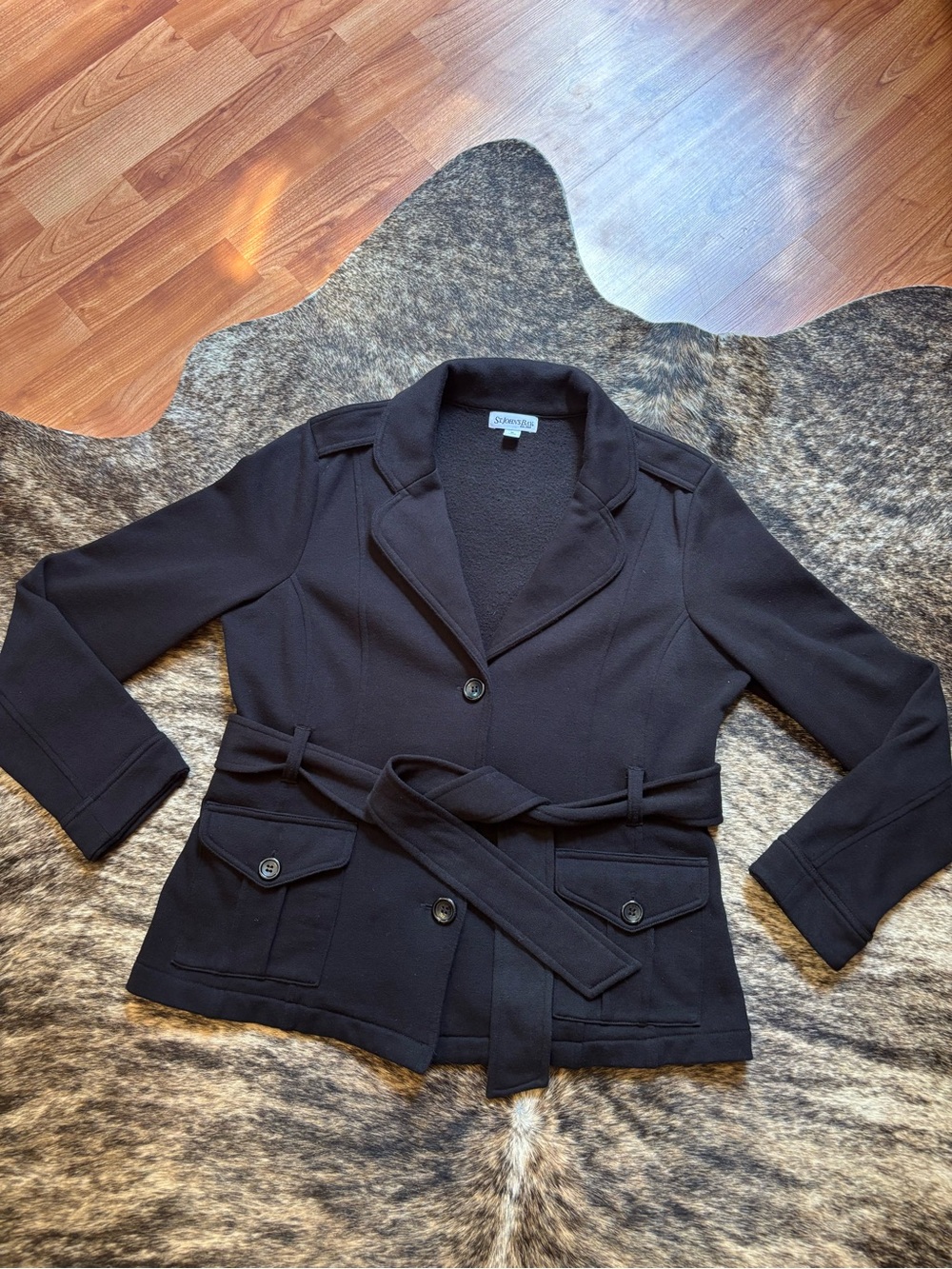 St. John’s Bay Women’s Fleece Lined Knit Jacket, Collared with Belt, Size Medium